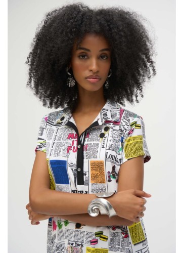 Joseph Ribkoff kolorowa sukienka z motywem gazety 252186-2