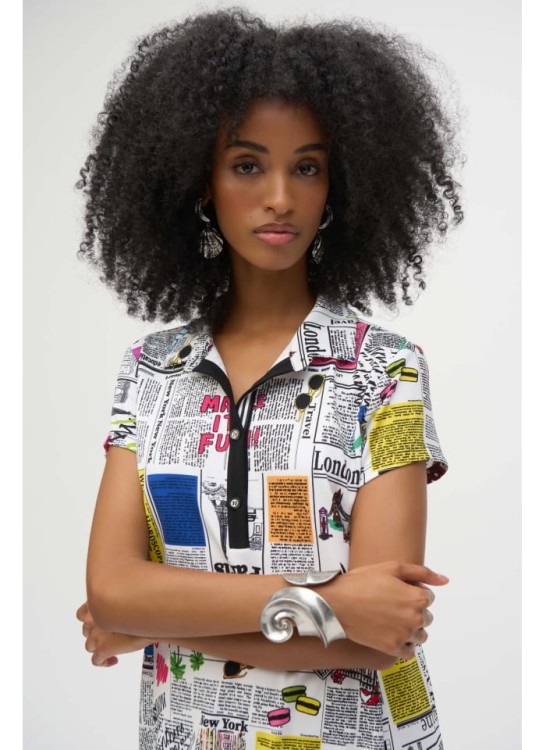 Joseph Ribkoff kolorowa sukienka z motywem gazety 252186-2