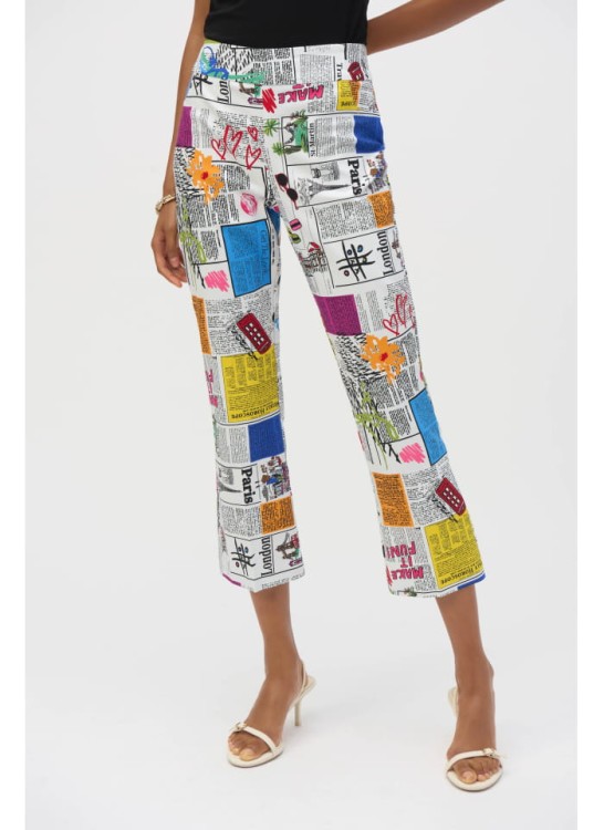 Joseph Ribkoff kolorowe spodnie z motywem gazety 252047-2