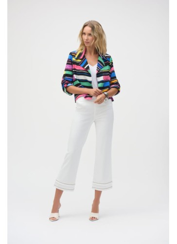 Joseph Ribkoff białe spodnie jeans z postrzępioną nogawką zdobioną cekinami 252913-1