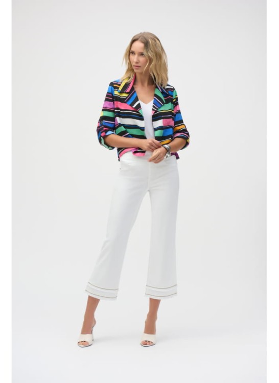 Joseph Ribkoff białe spodnie jeans z postrzępioną nogawką zdobioną cekinami 252913-1