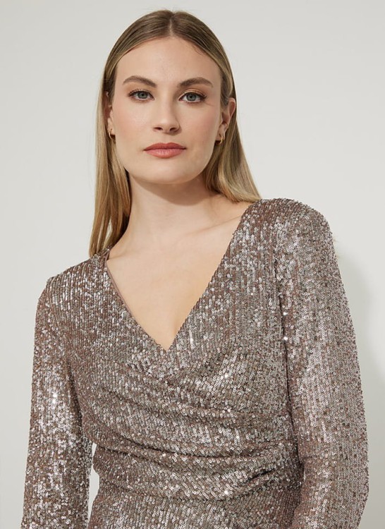 Joseph Ribkoff, Połyskująca sukienka z długim rękawem.