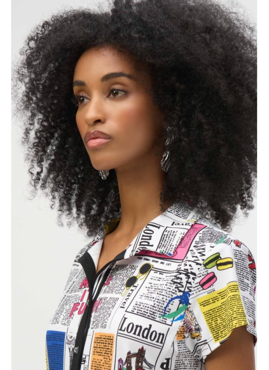 Joseph Ribkoff kolorowa sukienka z motywem gazety 252186-3