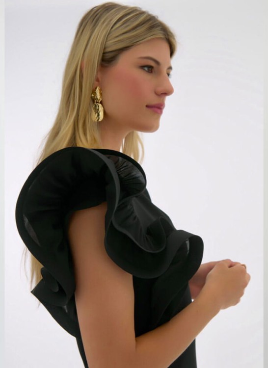 Joseph Ribkoff czarna sukienka z efektownym rękawkiem ala motyl 251733-11-4