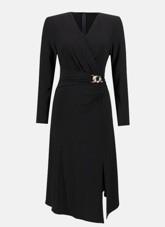 Joseph Ribkoff. Czarna Sukienka midi z długim rękawem.