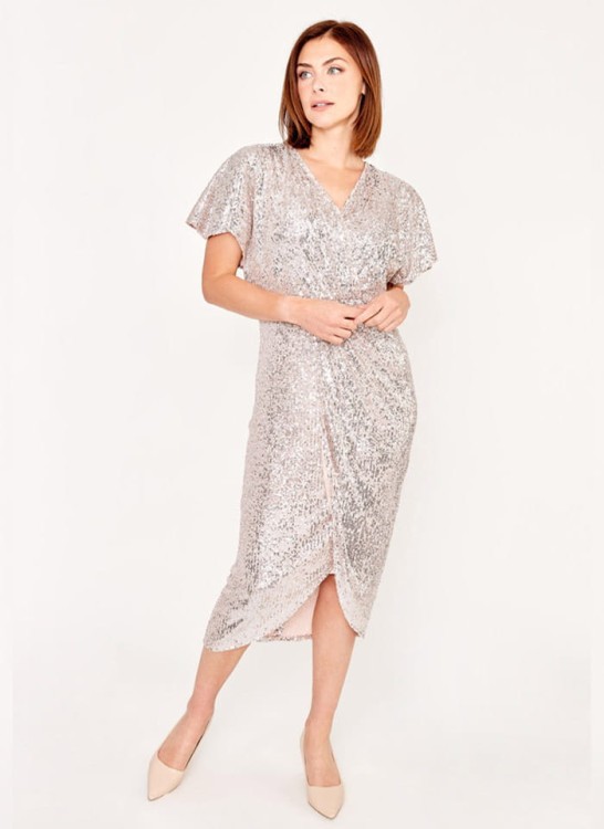 Joseph Ribkoff. Srebrna sukienka w cekiny 2 kolory