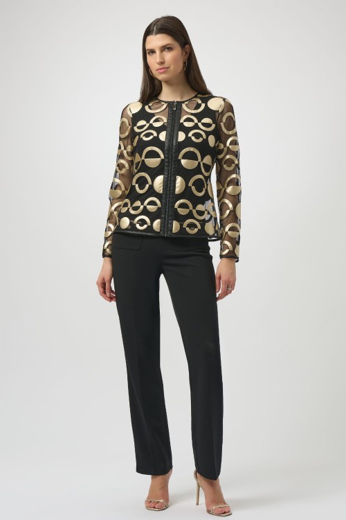 Joseph Ribkoff czarne spodnie ze złotymi łańcuszkami 254043-11-1.jpg