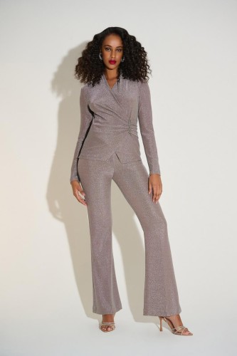 Joseph Ribkoff połyskująca bluzka beżowa zdobiona srebrną nitką 253789-1.jpg