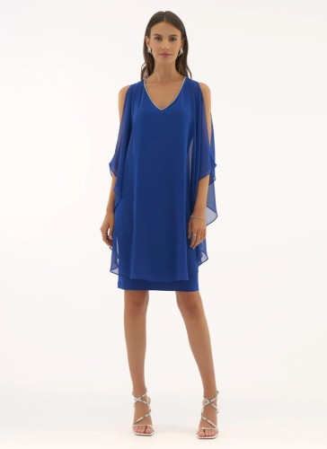 Joseph Ribkoff elegancka, szafirowa sukienka z tiulem 251746-1.jpg