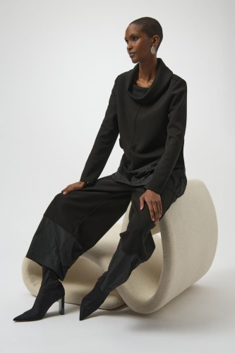 Joseph Ribkoff czarne spodnie z szeroką nogawką zdobioną taftą 254012-1.jpg