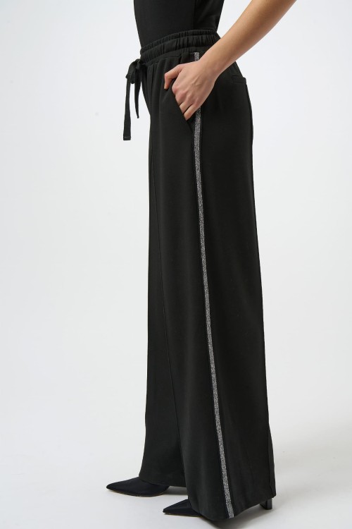 Joseph Ribkoff 254960-11 czarne spodnie z szeroką nogawką i srebrnym lampasem-3