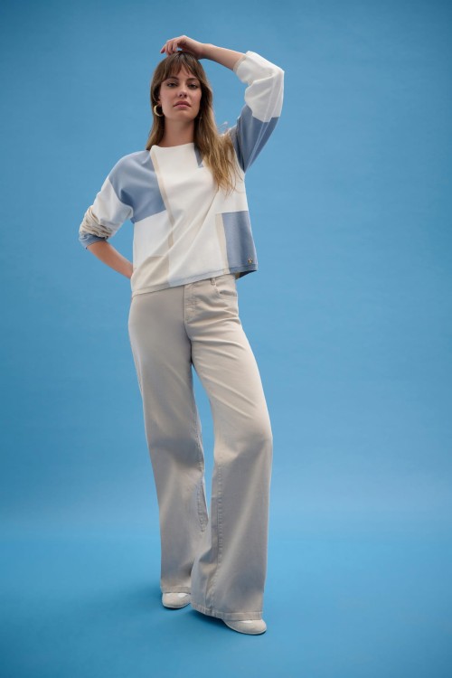 Joseph Ribkoff-261998-4530-sweter w prostokąty błękitne, beżowe i białe-1.jpg