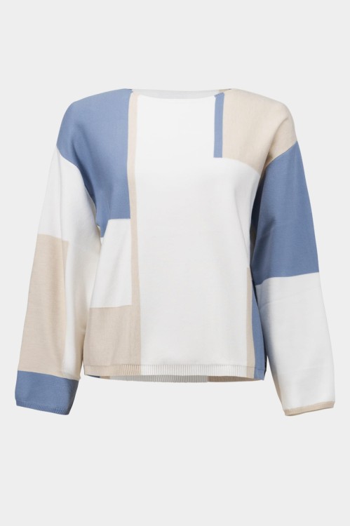 Joseph Ribkoff-261998-4530-sweter w prostokąty błękitne, beżowe i białe-7.jpg
