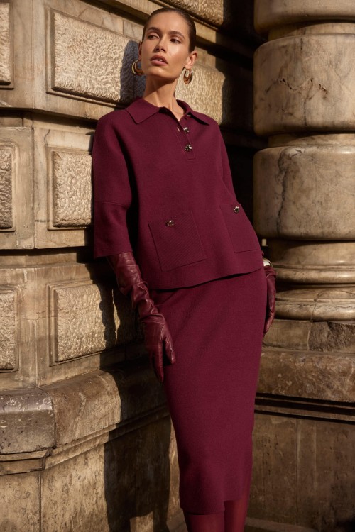 Joseph Ribkoff 253962-4433-bordowy sweter z kołnierzykiem-7.jpg