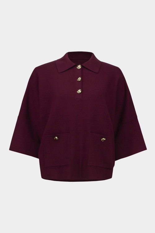 Joseph Ribkoff 253962-4433-bordowy sweter z kołnierzykiem-6.jpg