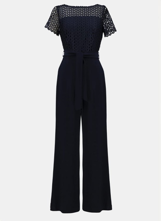 joseph-ribkoff 251715-elegancki kombinezon z krótkim rękawem i szeroką nogawką zdobiony gipura z oryginalnym wzorem-4.jpg