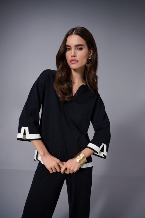 joseph-ribkoff-czarny sweter z kołnierzykiem zdobiony białą lamówką 253909-110-1.jpg