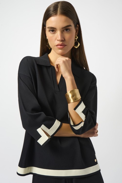 joseph-ribkoff-czarny sweter z kołnierzykiem zdobiony białą lamówką  253909-110-3.jpg