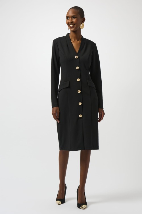 joseph ribkoff-klasyczna-czarna sukienka z długim rękawem i złotymi guzikami 253072-11-2.jpg