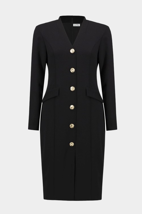 joseph ribkoff-klasyczna-czarna sukienka z długim rękawem i złotymi guzikami 253072.jpg