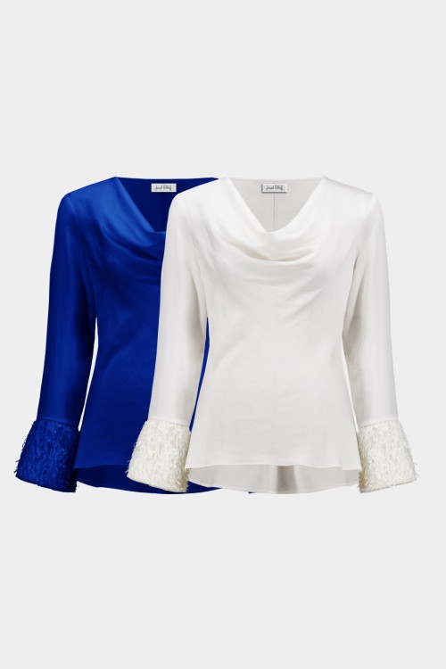 joseph ribkoff białą iszafirowa bluzka z rękawem zdobionym frędzelkami 2254020.jpg