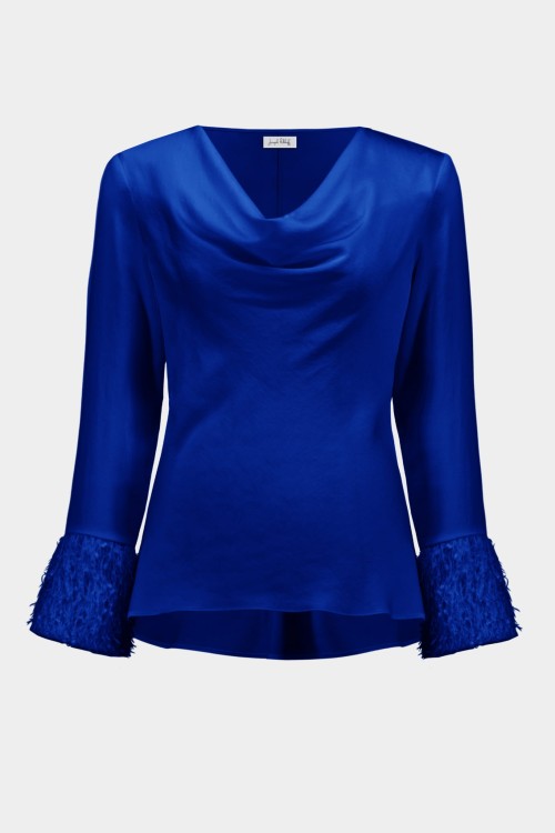 joseph ribkoff szafirowa bluzka z rękawem zdobionym frędzelkami 2254020-2922-5.jpg