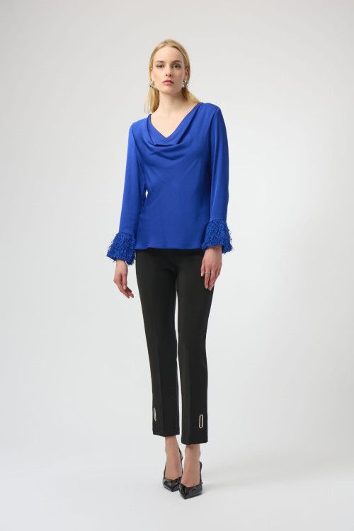 joseph ribkoff szafirowa bluzka z rękawem zdobionym frędzelkami 2254020-2922-1.jpg