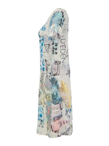 Dolcezza sukienka z wiskozy z rękawkiem z artystycznym printem 26745-2.jpg