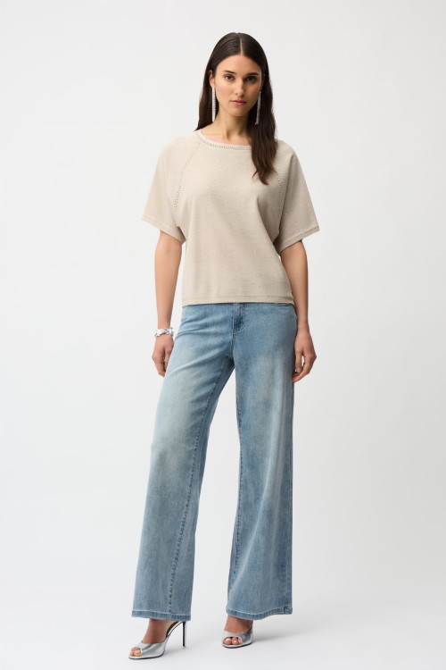 joseph ribkoff beżowy sweter z krótkim rękawem zdobiony dżetami 261917-3854-2.jpg