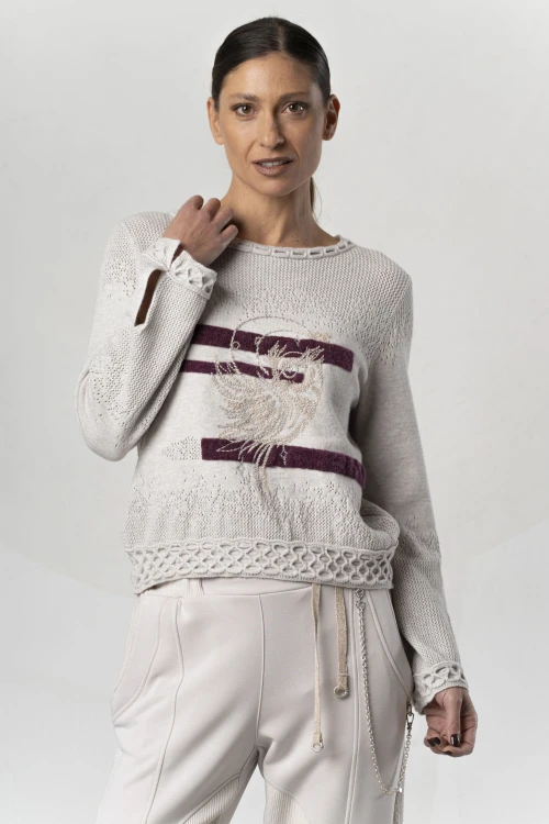 Elisa Cavaletti ELW264038805-3257 Oryginalny, sweter z zdobiony haftem w kolorze kremowym-1