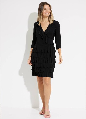 Joseph Ribkoff, Sukienka w falbanki z kopertowym dekoltem czarny,granat