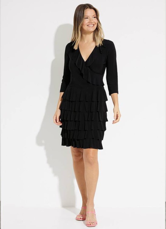 Joseph Ribkoff, Sukienka w falbanki z kopertowym dekoltem czarny,granat