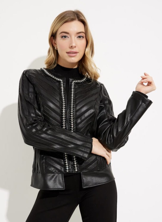 Joseph Ribkoff, Czarna kurtka z ekologicznej skóry oraz siateczki.