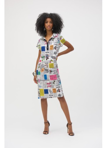 Joseph Ribkoff kolorowa sukienka z motywem gazety 252186-1