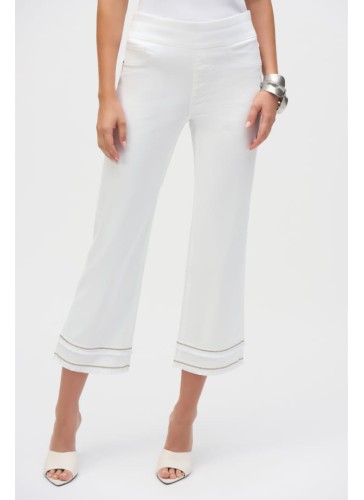 Joseph Ribkoff białe spodnie jeans z postrzępioną nogawką zdobioną cekinami 252913-2