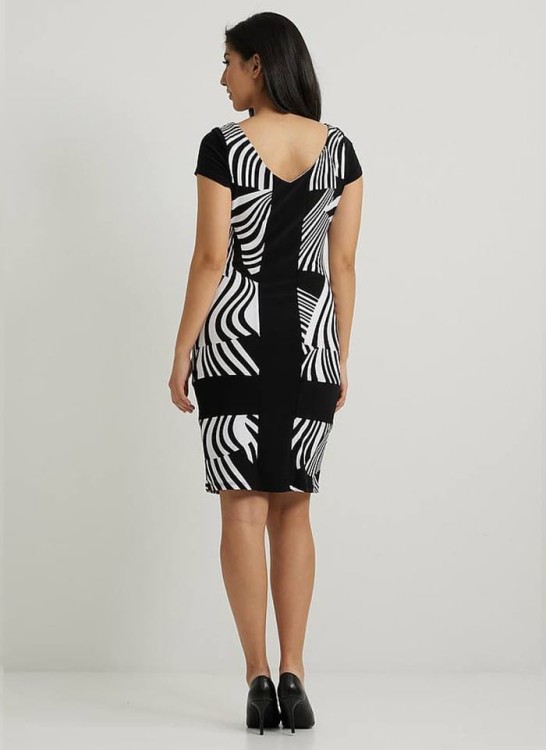 Joseph Ribkoff, Czarno - biała sukienka z krótkim rękawem 222056.