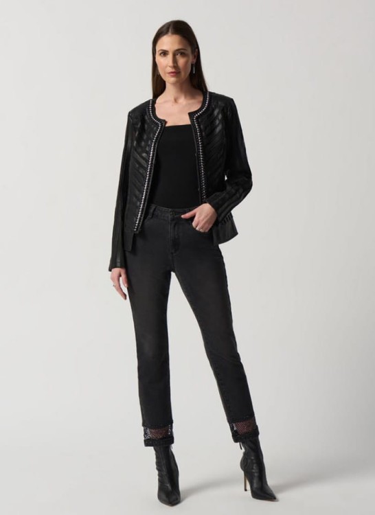 Joseph Ribkoff, Czarna kurtka z ekologicznej skóry oraz siateczki.